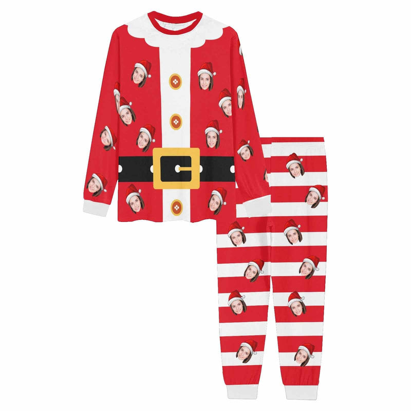 FacePajamas Pajama Custom Face Red White Stripes Christmas Santa Claus Sleepwear Personalized Men's All Over Print Pajama Set