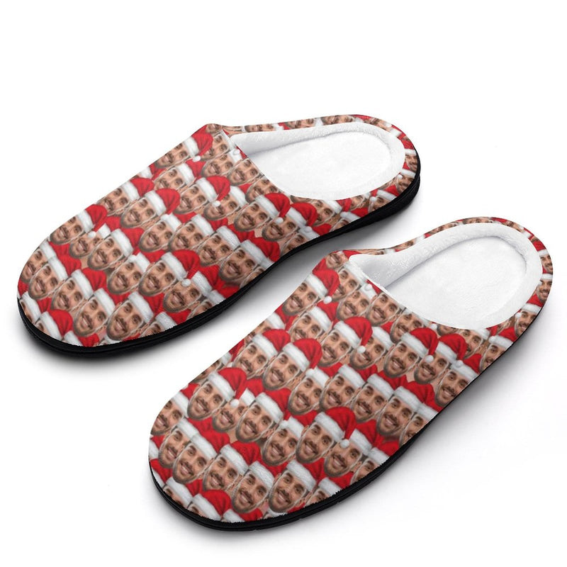 FacePajamas Slippers-2YX-SDS Custom Face Seamless Christmas Hat Men's All Over Print Cotton Slippers