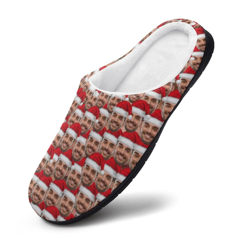 FacePajamas Slippers-2YX-SDS Custom Face Seamless Christmas Hat Men's All Over Print Cotton Slippers