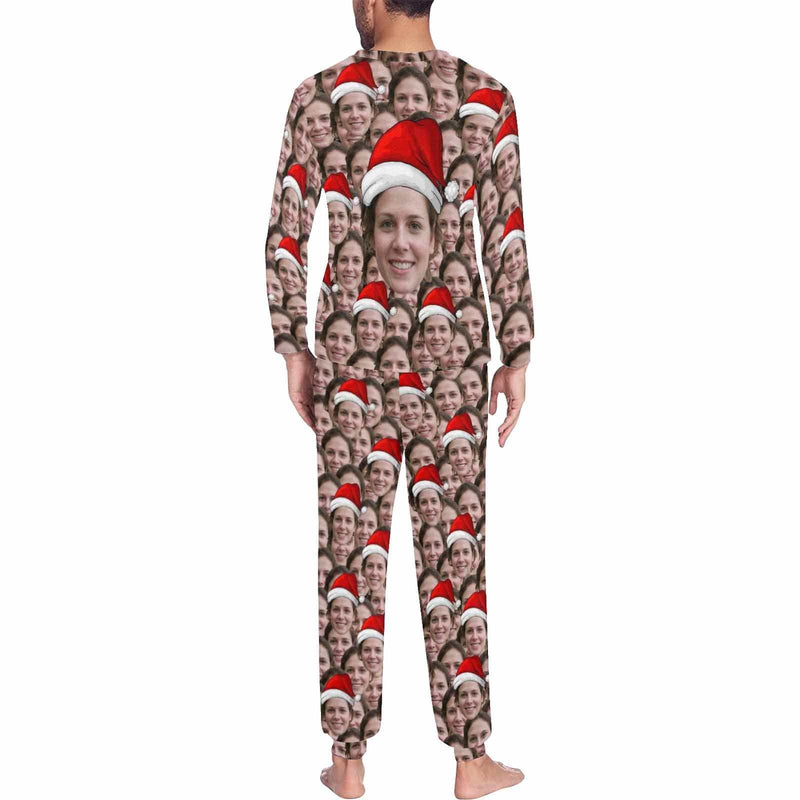 FacePajamas Pajama Custom Face Seamless Christmas Hat Sleepwear Personalized Family Slumber Party Matching Long Sleeve Pajamas Set