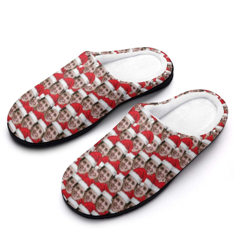 FacePajamas Slippers-2YX-SDS Custom Face Seamless Christmas Hat Women's All Over Print Cotton Slippers