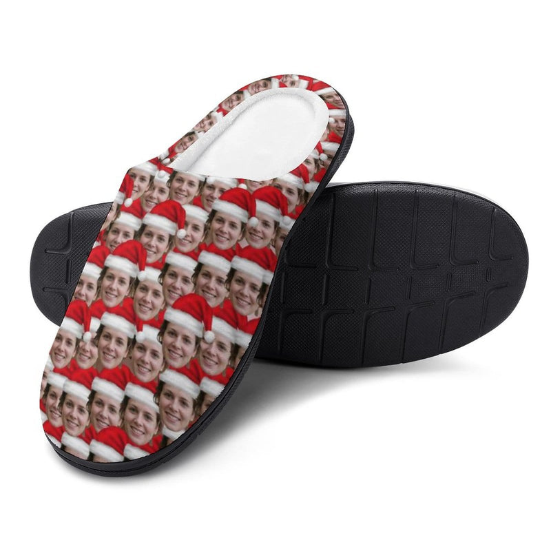 FacePajamas Slippers-2YX-SDS Custom Face Seamless Christmas Hat Women's All Over Print Cotton Slippers
