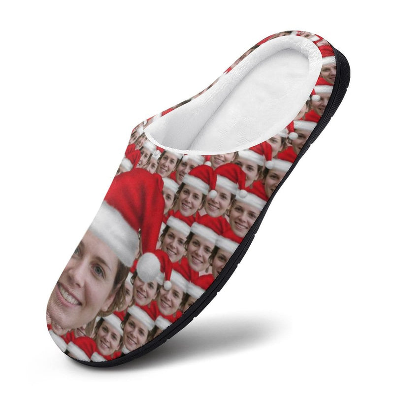 FacePajamas Slippers-2YX-SDS Custom Face Seamless Photo Christmas Hat Men's All Over Print Cotton Slippers