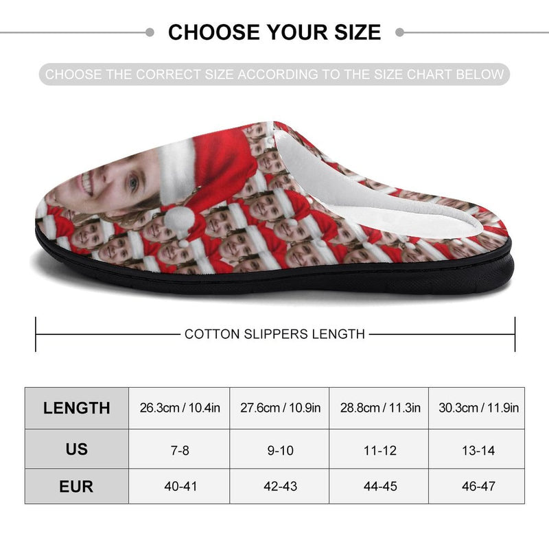 FacePajamas Slippers-2YX-SDS Custom Face Seamless Photo Christmas Hat Women's All Over Print Cotton Slippers