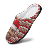 FacePajamas Slippers-2YX-SDS Custom Face Seamless Photo Christmas Hat Women's All Over Print Cotton Slippers