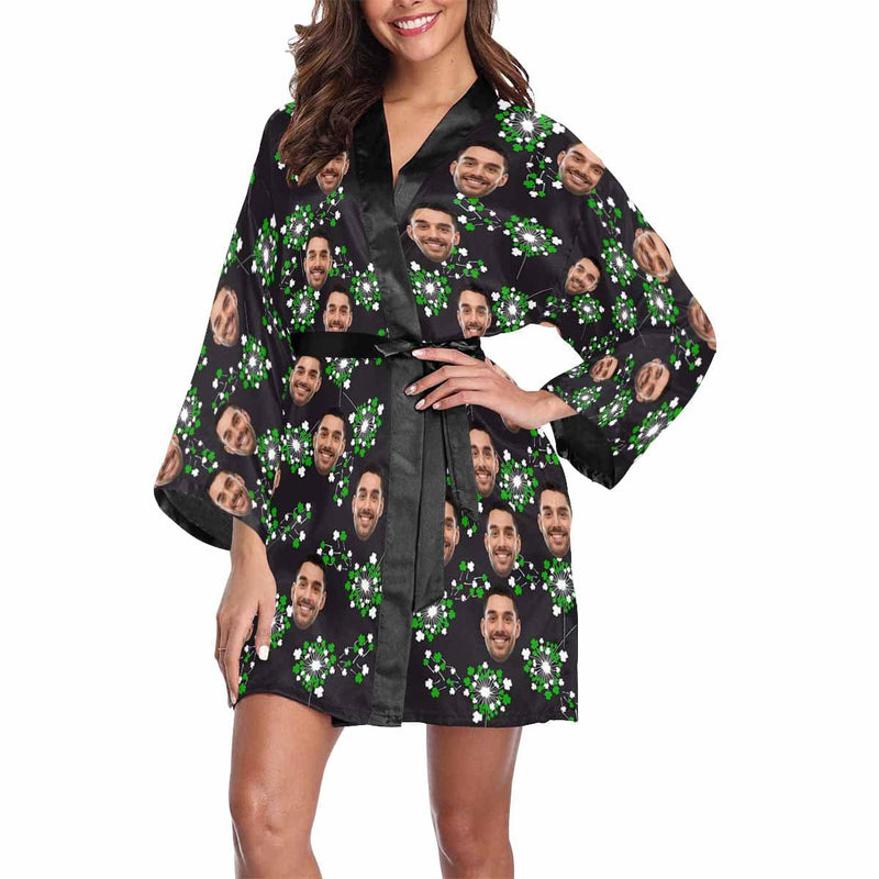 FacePajamas Pajama Custom Face Shamrock Dandelion Women's Short Pajama Kimono Robe