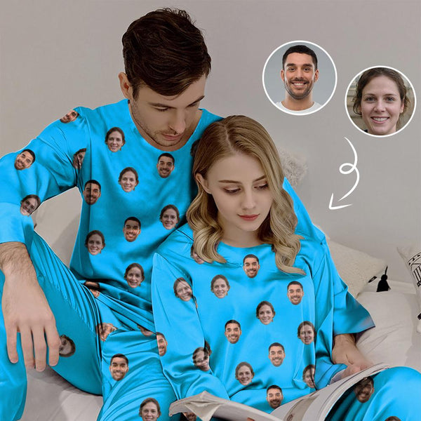 FacePajamas Pajama Custom Face Solid Color Couple Matching Pajamas Personalized Photo Couple Loungewear for Her/Him