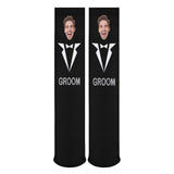 FacePajamas Sublimated Crew Socks-2WH-SDS Custom Face Sublimated Crew Socks Black Background Socks Personalized Funny Photo Socks Gift