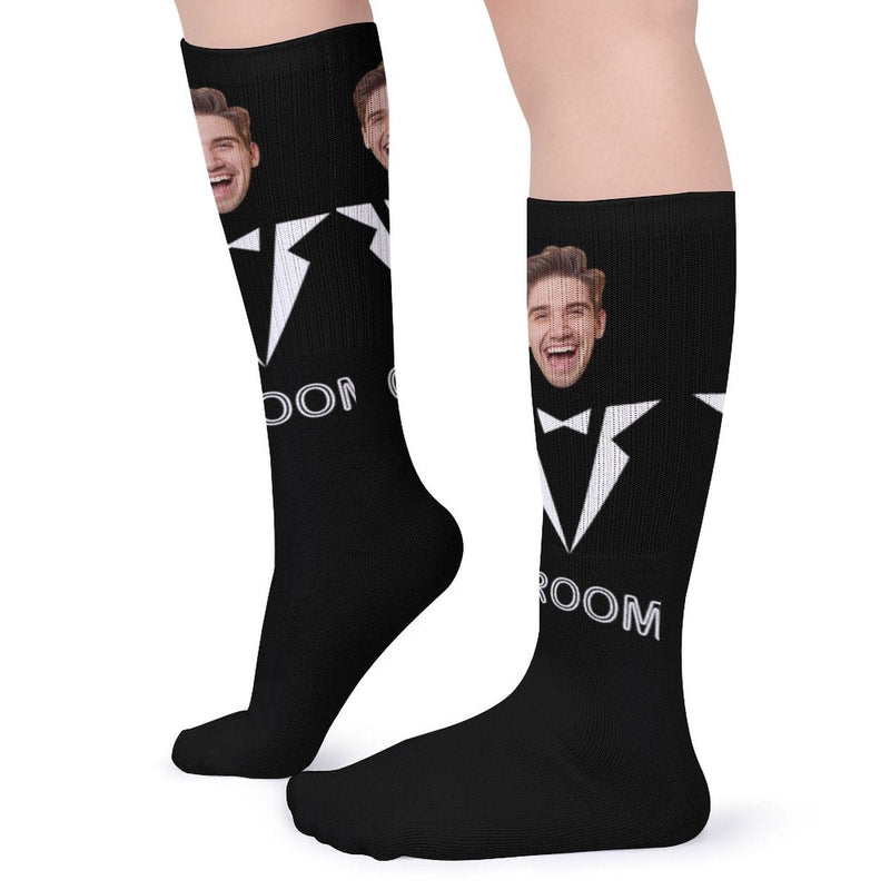 FacePajamas Sublimated Crew Socks-2WH-SDS Custom Face Sublimated Crew Socks Black Background Socks Personalized Funny Photo Socks Gift