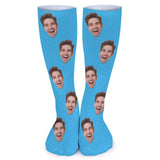FacePajamas Sublimated Crew Socks-2WH-SDS Custom Face Sublimated Crew Socks Blue Background Socks Personalized Funny Photo Socks Gift