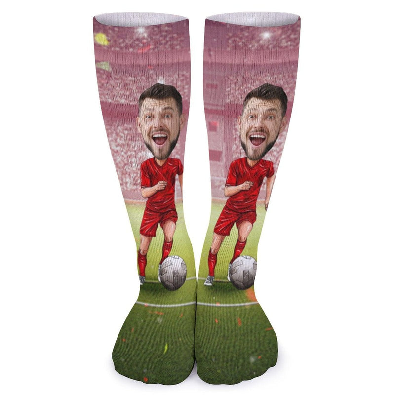 FacePajamas Sublimated Crew Socks-2WH-SDS Custom Face Sublimated Crew Socks World Cup Soccer Football Personalized Pohto Face on Socks All Over Print Gift Unisex
