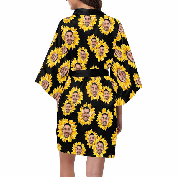 FacePajamas Pajama Custom Face Sunflower Yellow Women's Summer Short Pajamas Funny Personalized Photo Pajamas Kimono Robe