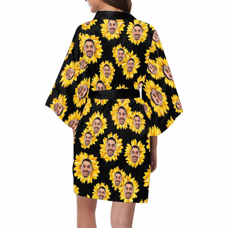FacePajamas Pajama Custom Face Sunflower Yellow Women's Summer Short Pajamas Funny Personalized Photo Pajamas Kimono Robe