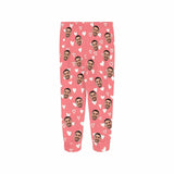 FacePajamas Pajama Shirt&Pants Custom Face White Heart Pink Long Pajama Shirt&Pants Personalized Women's Slumber Party Sleepwear