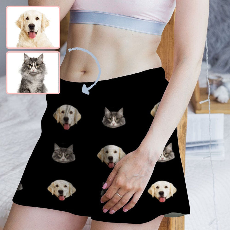 FacePajamas Pajama Shirt&Pants Custom Face Women's Pajama Shorts Personalized Cat Dog Pictures Sleepwear Shorts