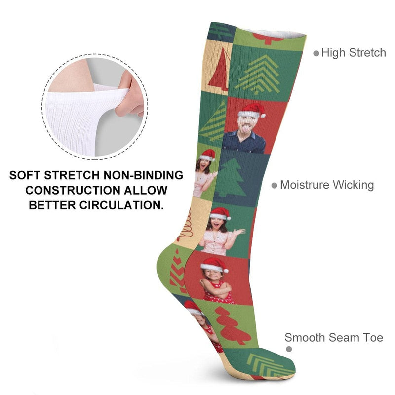FacePajamas Sublimated Crew Socks-2WH-SDS Custom Faces Family Christmas Tree Sublimated Crew Socks Personalized Funny Photo Socks Gift for Christmas