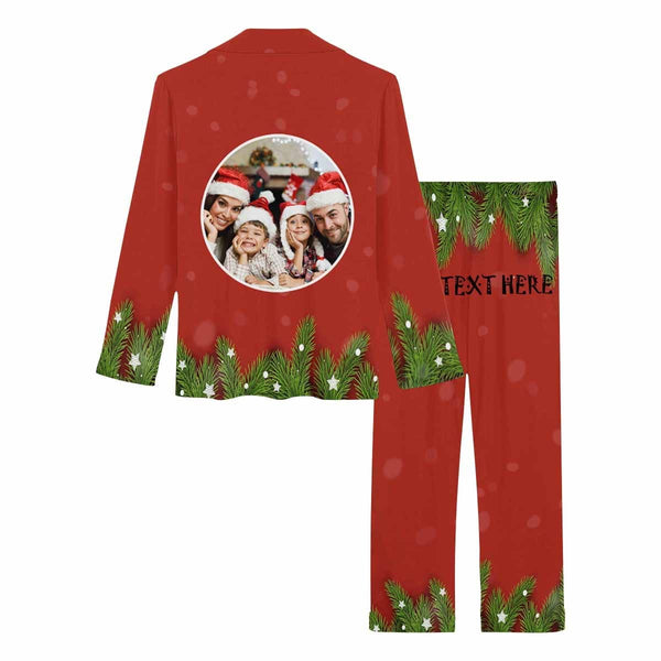 FacePajamas Pajama Custom Family Photo&Text Pajamas Christmas Tree Sleepwear Personalized Women's Long Pajama Set