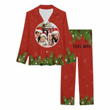 FacePajamas Pajama Custom Family Photo&Text Pajamas Christmas Tree Sleepwear Personalized Women's Long Pajama Set