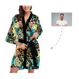 FacePajamas Pajama Custom Husband Face Leopard Print Women's Summer Short Nightwear Personalized Photo Pajamas Kimono Robe