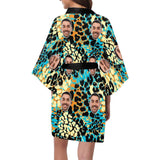 FacePajamas Pajama Custom Husband Face Leopard Print Women's Summer Short Nightwear Personalized Photo Pajamas Kimono Robe
