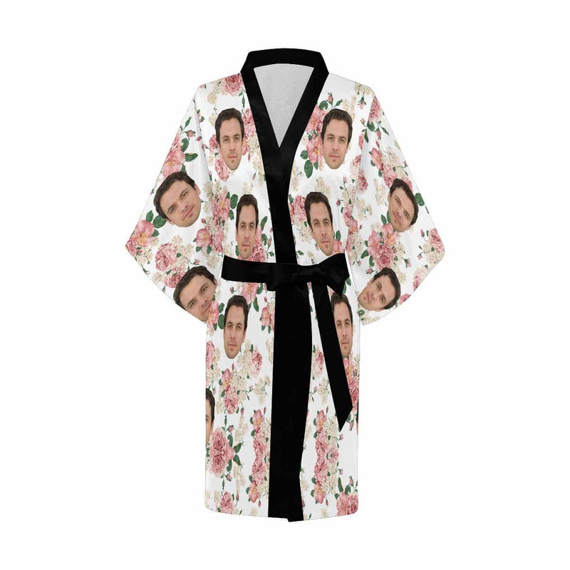 FacePajamas Pajama Custom Husband Face Peony Women's Summer Short Nightwear Personalized Photo Pajamas Kimono Robe