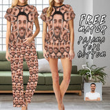 FacePajamas Pajama Shirt&Pants Custom Husband Face Seamless Sleepwear Personalized Photo Women's Pajama T-Shirt&Shorts&Pants Free Match