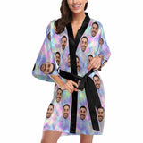 FacePajamas Pajama Custom Husband Face Tie-dye Laser Pink Blue Women's Short Pajamas Funny Personalized Photo Pajamas Kimono Robe
