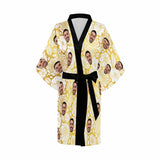 FacePajamas Pajama Custom Husband Face Yellow Flower Women's Summer Short Pajamas Funny Personalized Photo Pajamas Kimono Robe