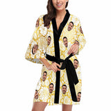 FacePajamas Pajama Custom Husband Face Yellow Flower Women's Summer Short Pajamas Funny Personalized Photo Pajamas Kimono Robe