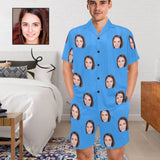 FacePajamas Pajama Custom Lover Face Pajamas for Him Summer Loungewear Personalized Men's V-Neck Short Sleeve Pajama Set