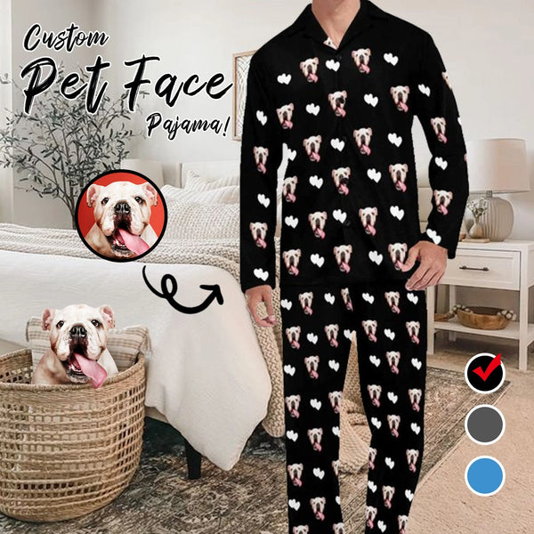 FacePajamas Pet Pajama Custom Men's Long V-Neck Pajama Set Valentine's Day with My Special Sweetheart