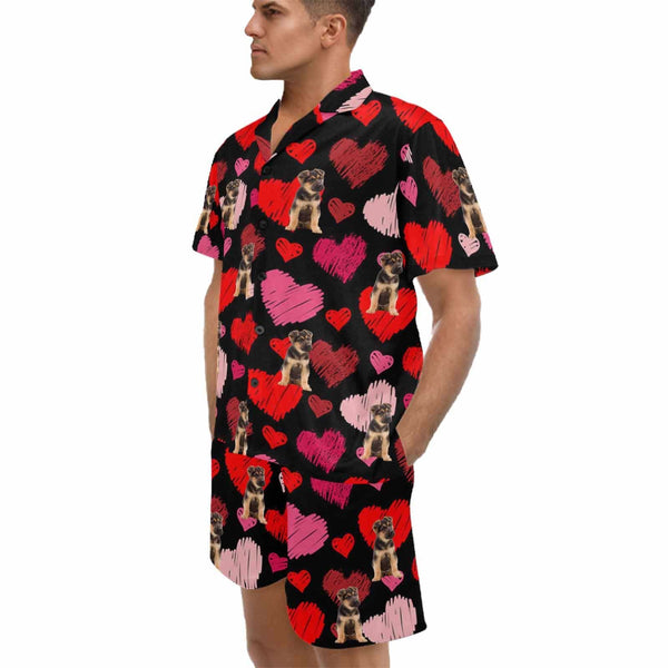 FacePajamas Custom Men's Short V-Neck Pajama Set Personalized Love Valentine's Day Sleepwear with My Special Sweetheart