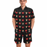 FacePajamas Custom Men's Short V-Neck Pajama Set Personalized Red Love Valentine's Day Sleepwear with My Special Sweetheart