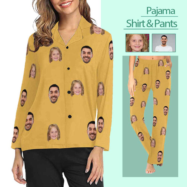 FacePajamas Pajama Custom My Family Face Nightwear Personalized Women's Slumber Party Long Pajama Shirt&Pants