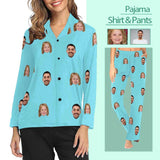 FacePajamas Pajama Custom My Family Face Nightwear Personalized Women's Slumber Party Long Pajama Shirt&Pants