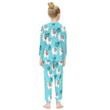 FacePajamas Pajama Custom Name Cartoon Animals Sleepwear Personalized Light Blue Kids Long Sleeve Pajamas Set