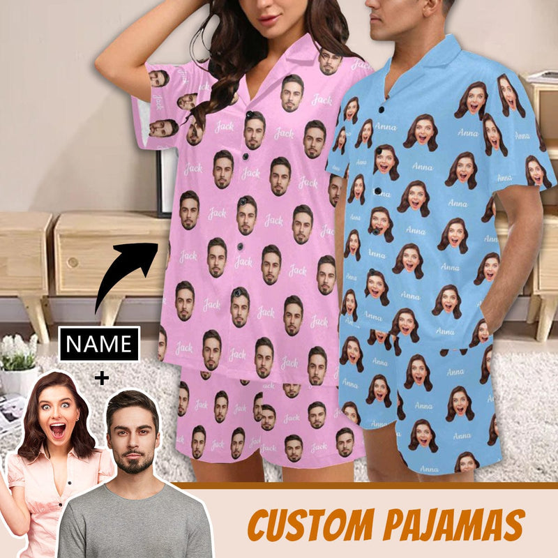 FacePajamas Pajama Custom Name&Face Matching Couple Pajamas Personalized Photo Pajama Set for Boybriend&Girlfriend