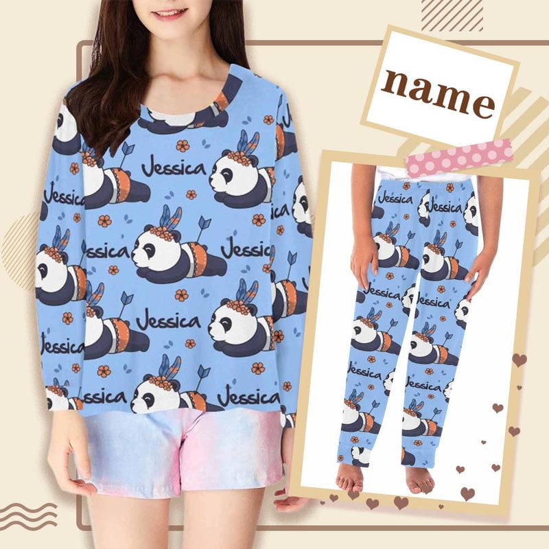 FacePajamas Pajama Shirt&Pants Custom Name Kids' All Over Print Pajama Top & Trousers Blue Design Personalized Long Pajama Set