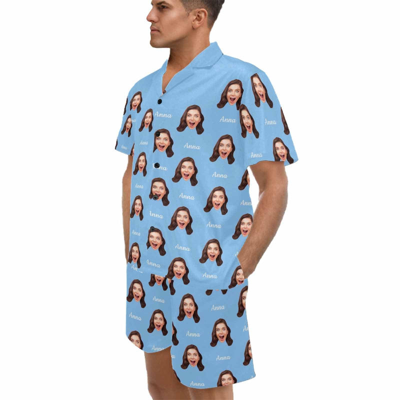 FacePajamas Custom Name Matching Couple Pajamas Personalized Photo Pajama Set for Boybriend&Girlfriend