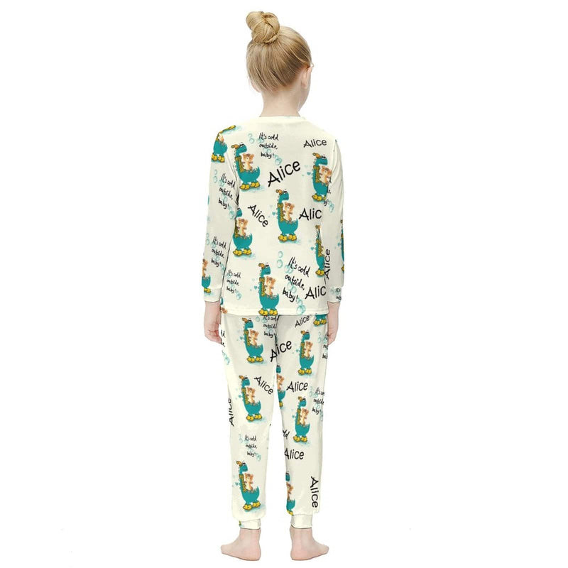 FacePajamas Pajama Custom Name Pjs Cartoon Animals White Nightwear Personalized Kids Long Sleeve Pajamas Set