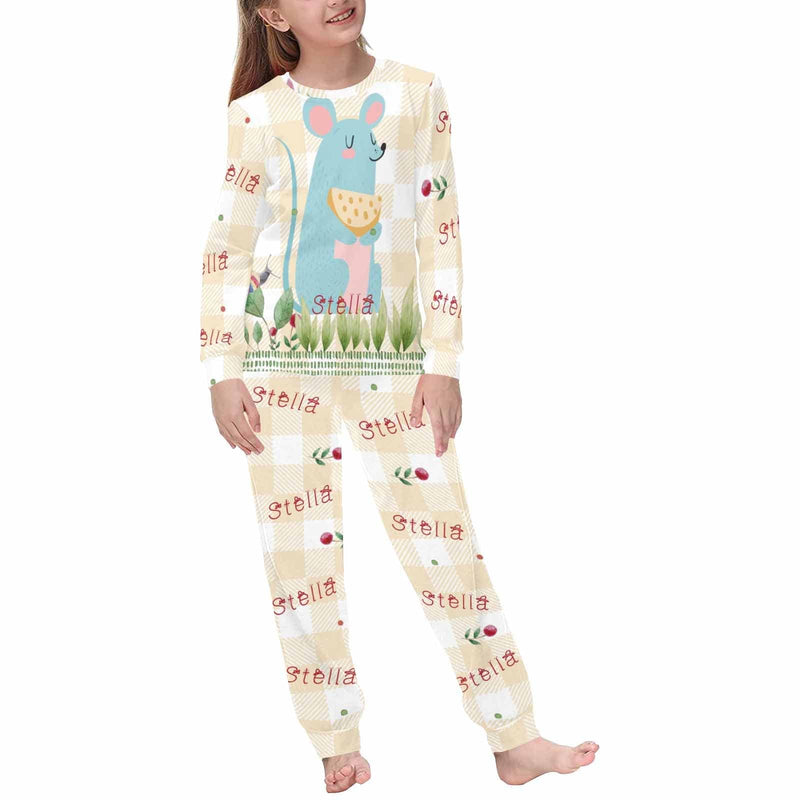 FacePajamas Pajama Custom Name Pjs Cartoon Mouse Nightwear Personalized Kids Long Sleeve Pajama Set