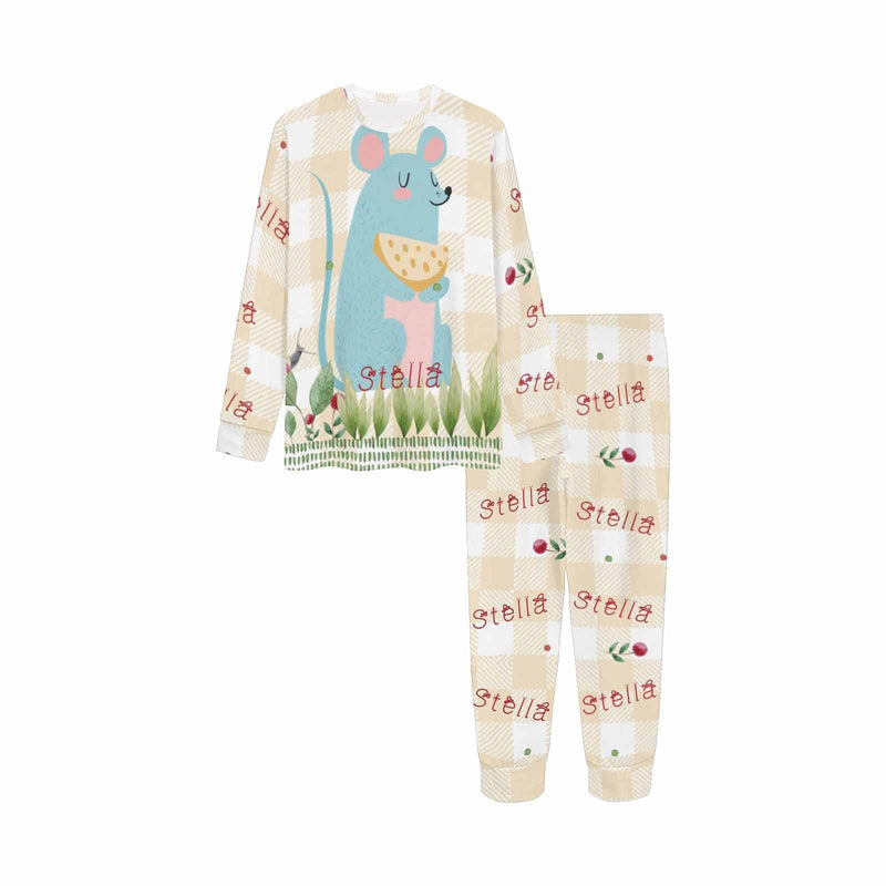 FacePajamas Pajama Custom Name Pjs Cartoon Mouse Nightwear Personalized Kids Long Sleeve Pajama Set