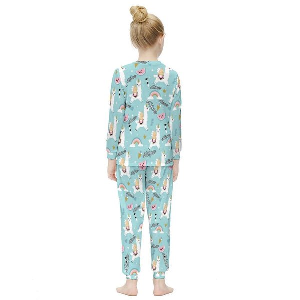 FacePajamas Pajama Custom Name Pjs Unicorn Sleepwear Personalized Kids Long Sleeve Pajamas Set