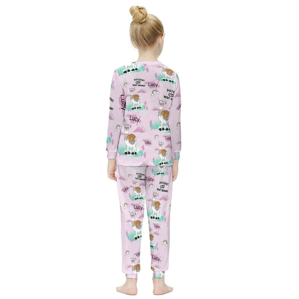 FacePajamas Pajama Custom Name Sleepwear Cartoon Animals Pink Pjs Personalized Kids Long Sleeve Pajamas Set