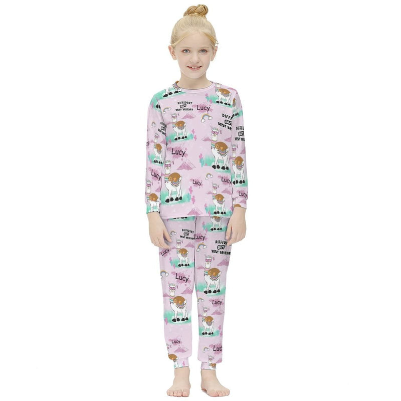 FacePajamas Pajama Custom Name Sleepwear Cartoon Animals Pink Pjs Personalized Kids Long Sleeve Pajamas Set