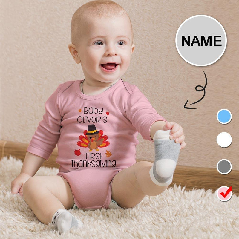 FacePajamas Baby Pajama Custom Name Thanksgiving Infant Bodysuit One Piece Jumpsuit Personalized Long Sleeve Rompers Baby Clothes