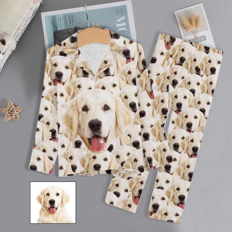 FacePajamas Pajama Custom Pajamas with Pets Face My Dog Sleepwear Personalized Photo Women's Short&Long Sleeve Pajama Set