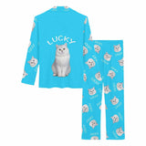 FacePajamas Pajama Custom Pet Cat Photo&Name Solid Color Sleepwear Personalized Women's Slumber Party Long Pajama Set