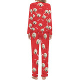 FacePajamas Pajama Custom Pet Dog's Face Bone & Footprint Sleepwear Personalized Women's Slumber Party Crewneck Long Pajamas Set