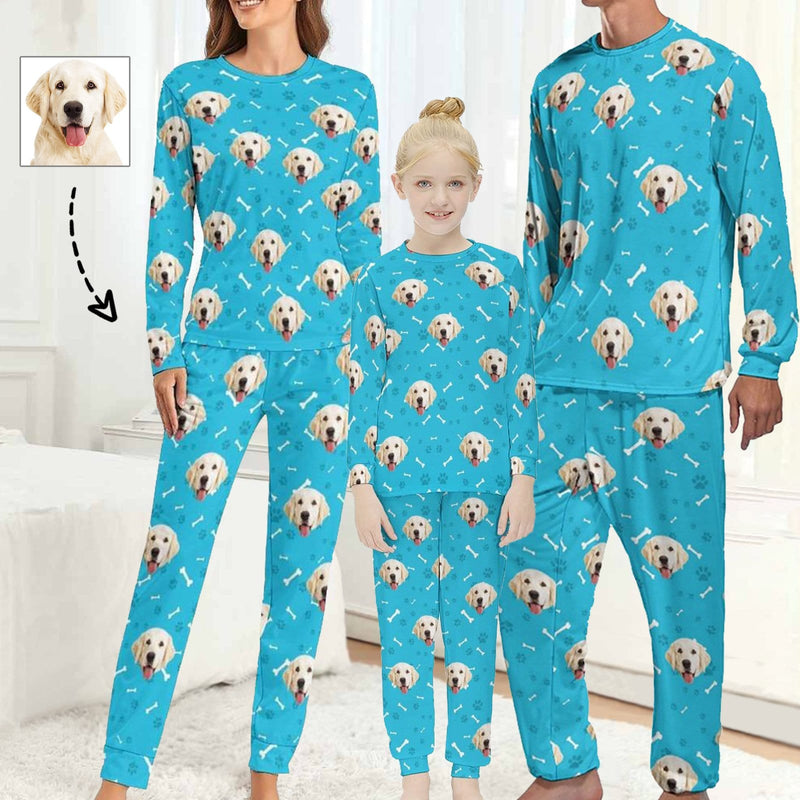 FacePajamas Pajama Custom Pet Dog's Face Paw & Bone Sleepwear Personalized Family Matching Long Sleeve Pajamas Set